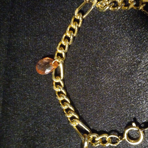 Vintage Figaro chain bracelet with Crystal charms and sun charm. 7" - Picture 5 of 6